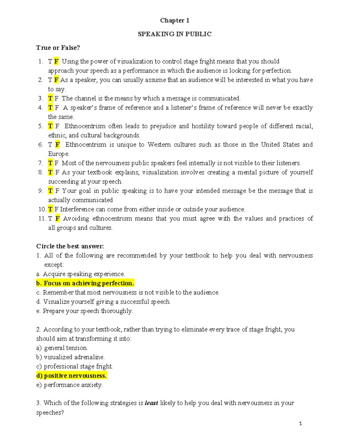 Review Exercise: Chapter 1 - Speaking in Public I - Studocu