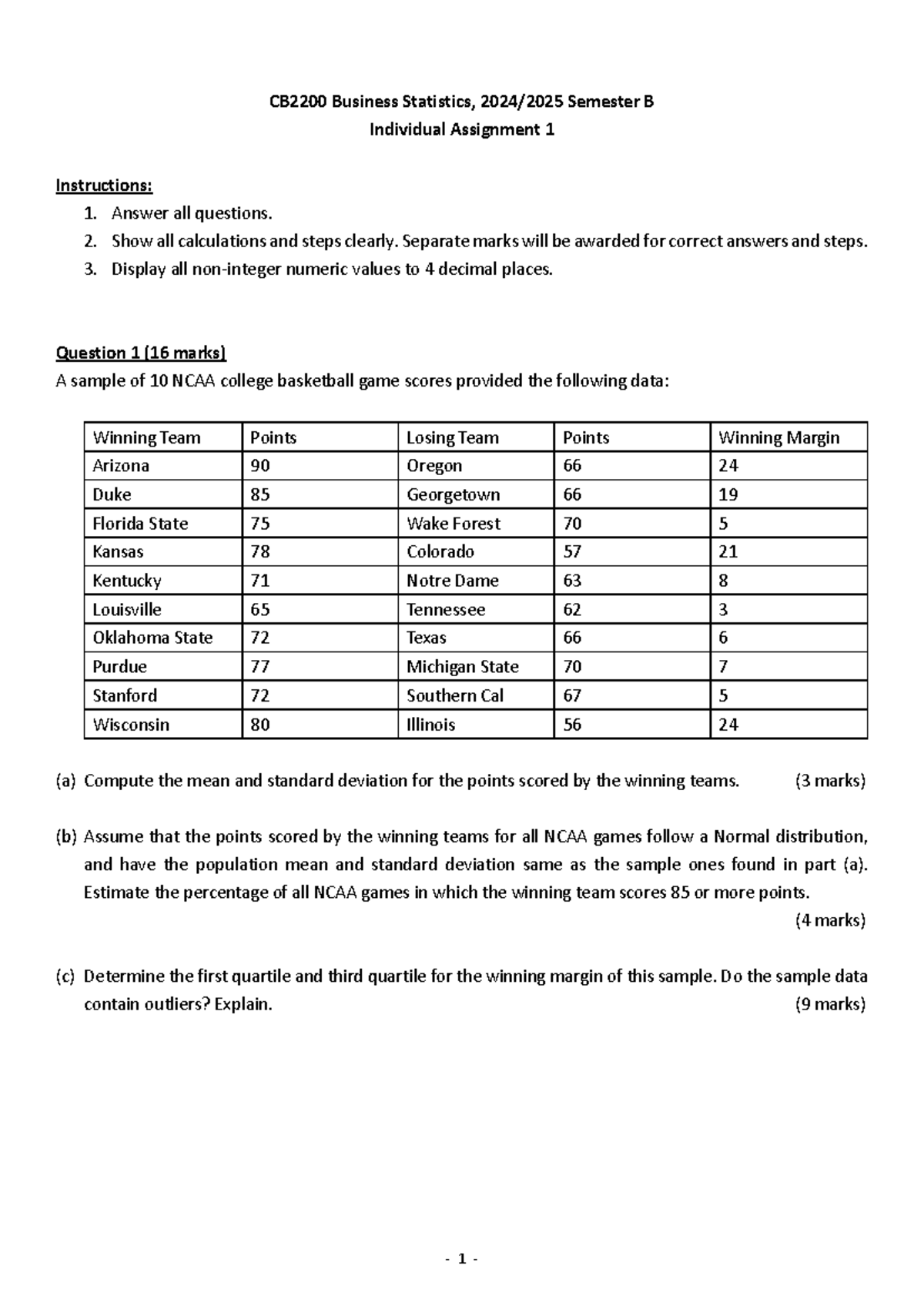 CB2200 Business Statistics Assignment 1 Questions & Solutions - Studocu