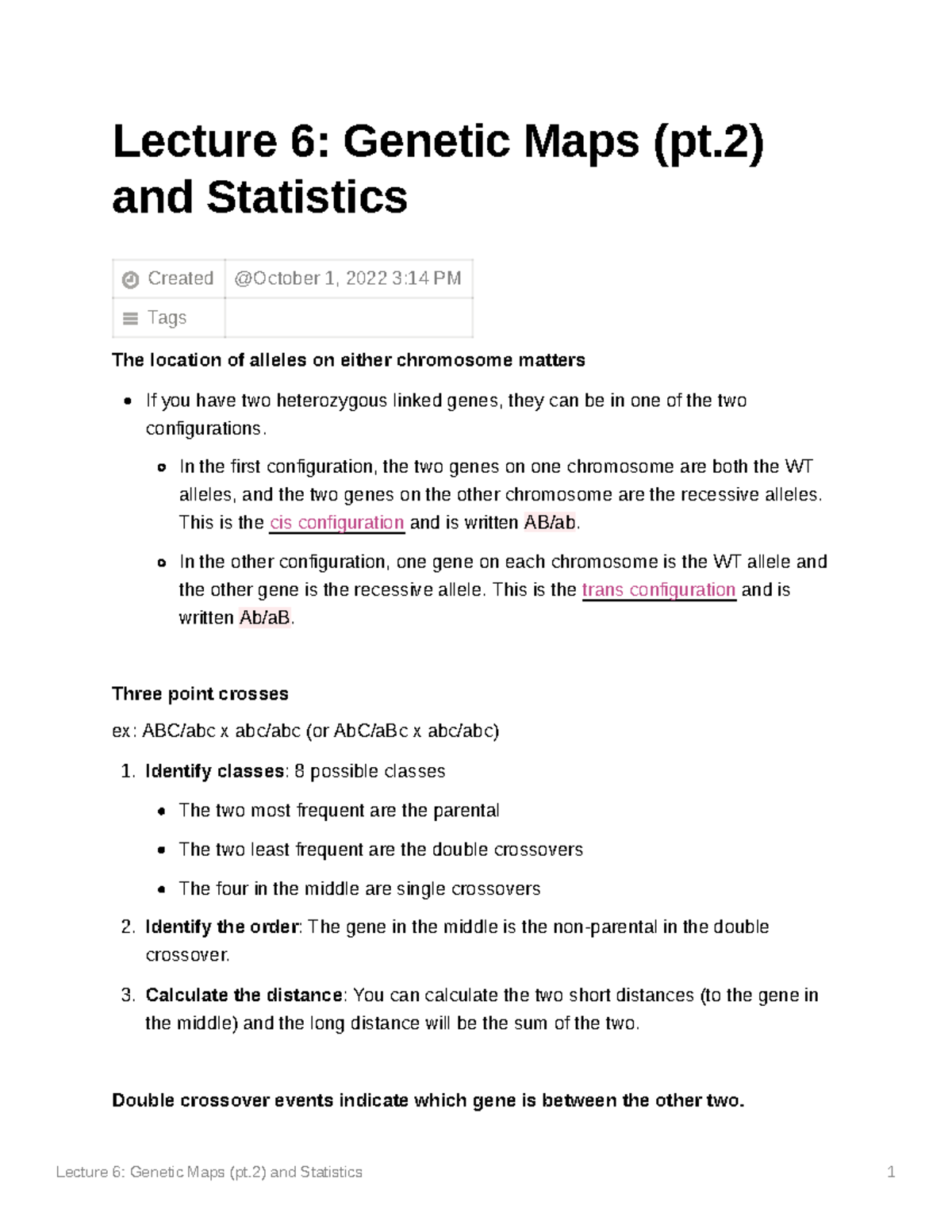 Lecture 6: Genetic Maps (pt.2) and Statistics - Lecture 6: Genetic Maps ...