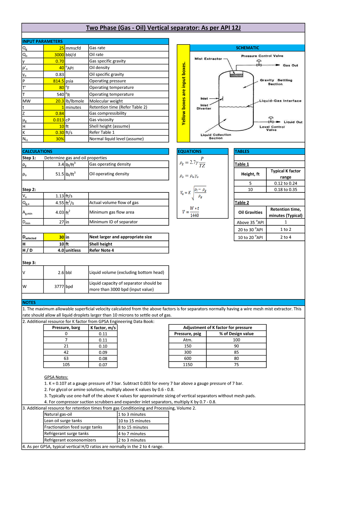 Separator Design Calculations for Two and Three Phase Systems (API 12J ...