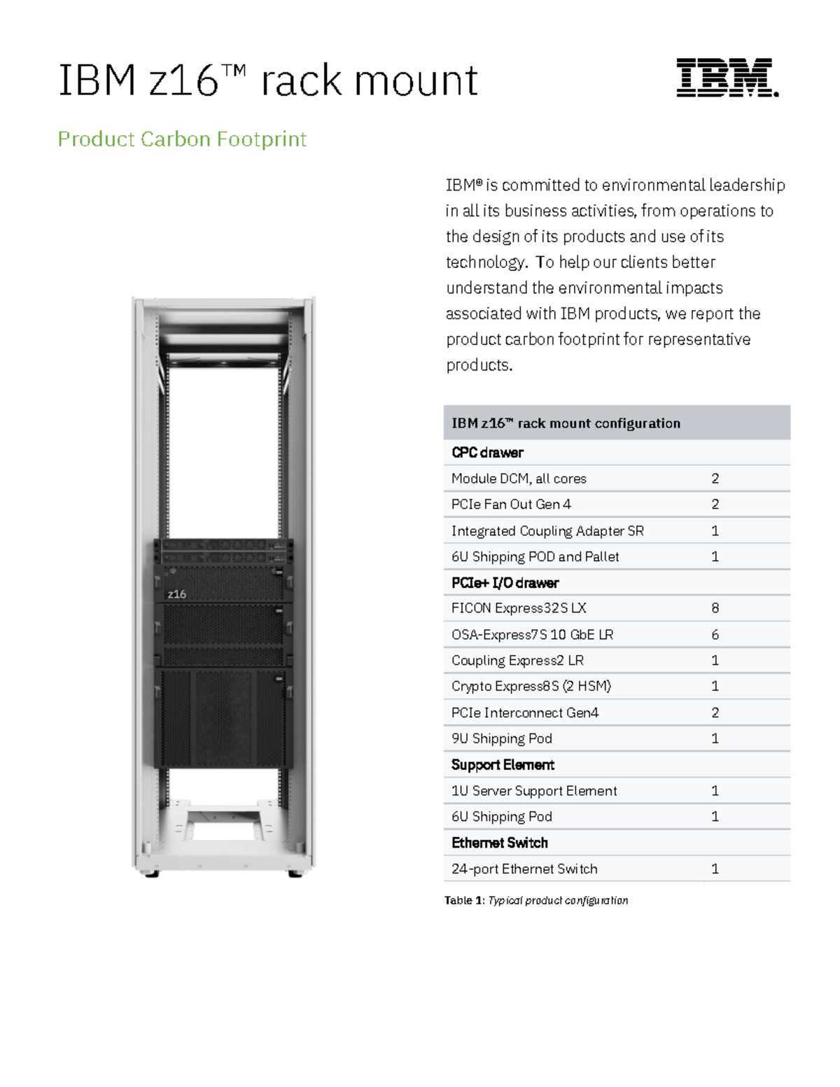 IBM Z16 AGZ Product Carbon Footprint Report: Environmental Impact ...