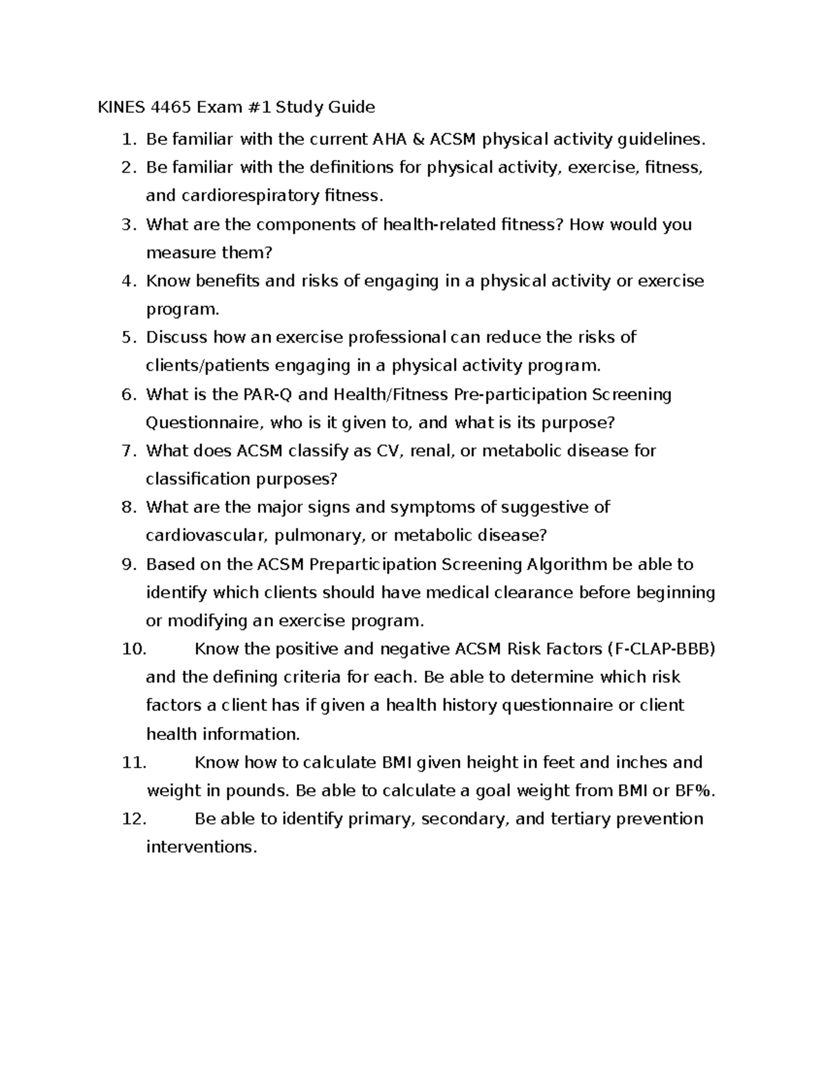 KINES 4465 Final Exam Study Guide: Key Concepts & Guidelines - Studocu