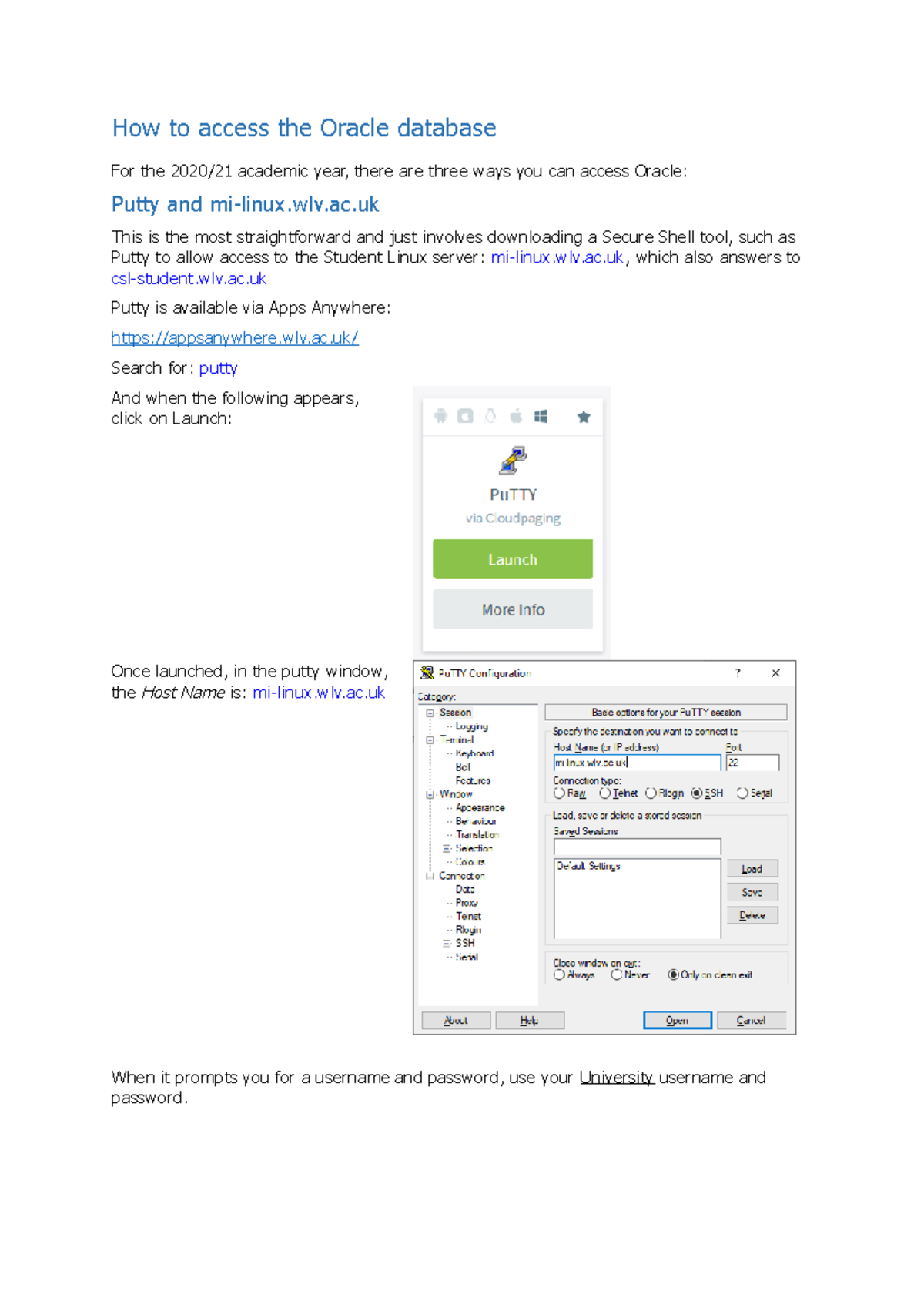 Accessing Oracle - Workshop material - How to access the Oracle ...