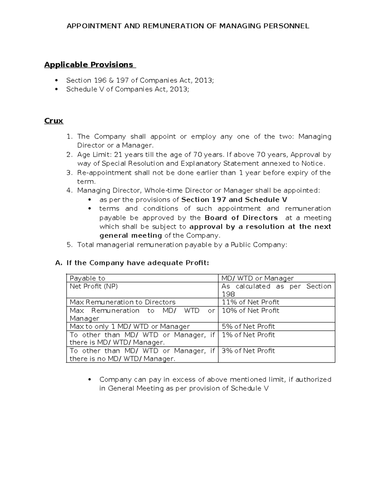Appointment & Remuneration of Managerial Personnel (Companies Act, 2013 ...