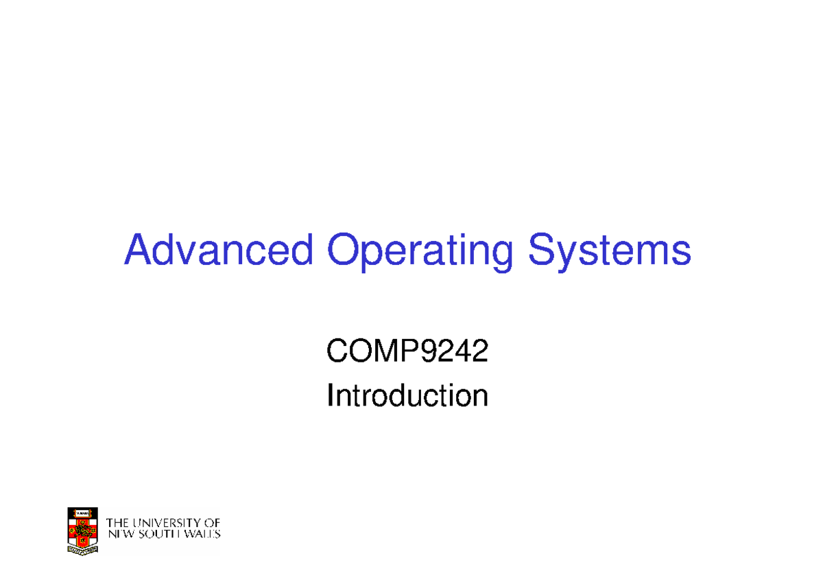Lecture Notes : Advanced Operating Systems - Advanced Operating Systems ...