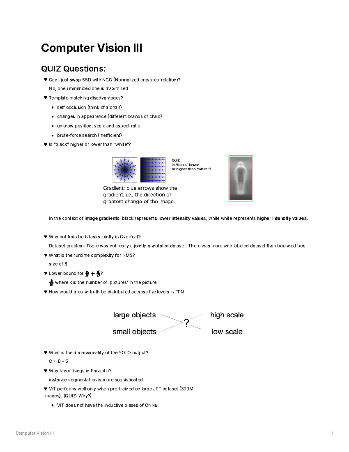 CS 2052: Quiz Summary on Computer Vision III Concepts and Techniques ...