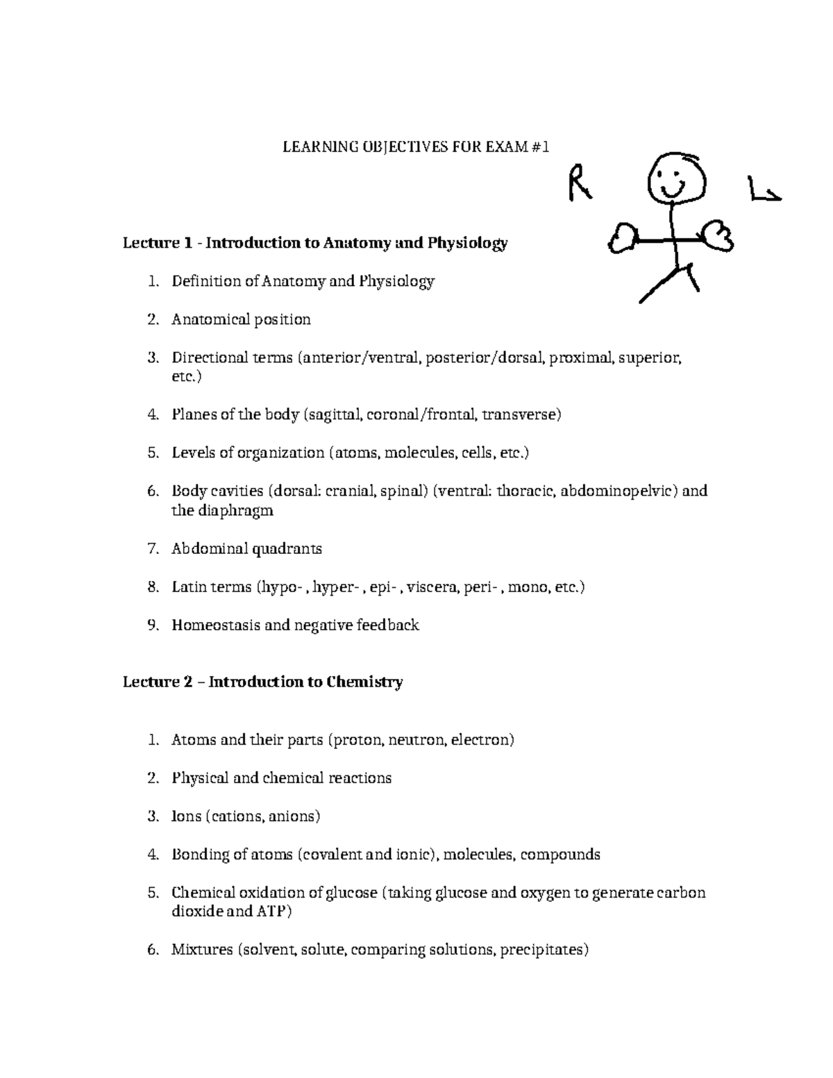 Learning Objectives for Exam 1: Anatomy & Physiology Overview - Studocu