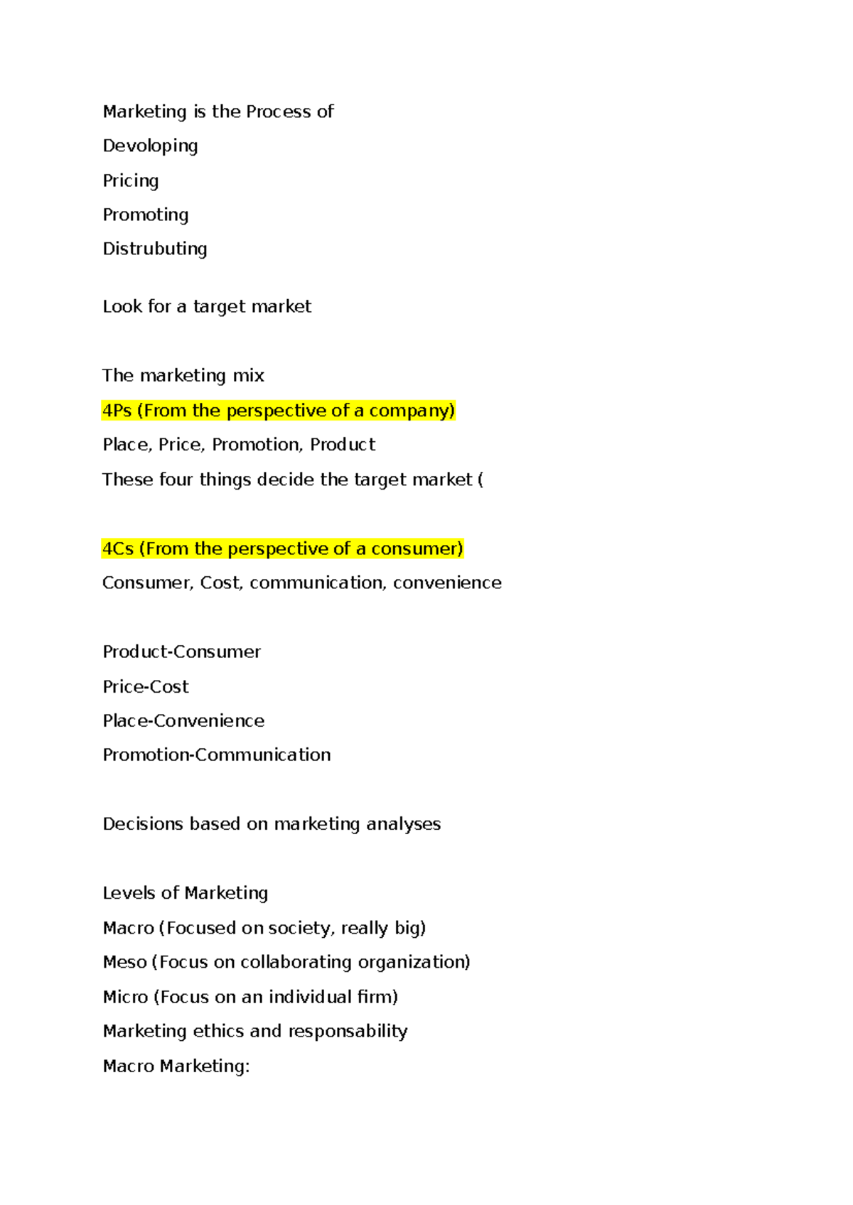 Marketing IB Lesson 1: Understanding the 4Ps and 4Cs - Studocu