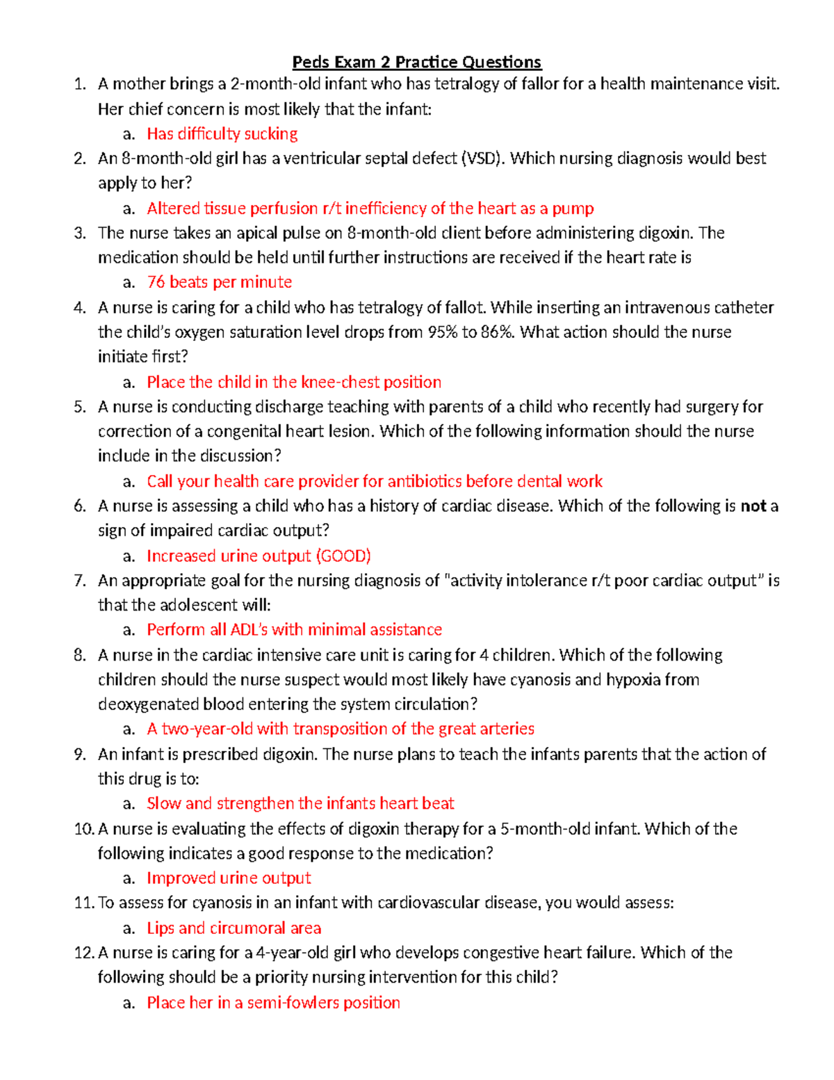 Peds Exam 2 Study Guide: Key Questions & Answers - Studocu
