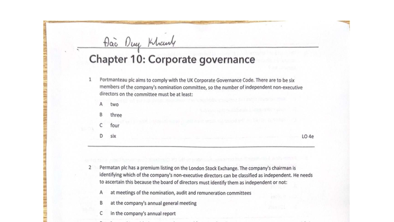 ICAEW 2025 Chapter 10: Corporate Governance Notes - Studocu