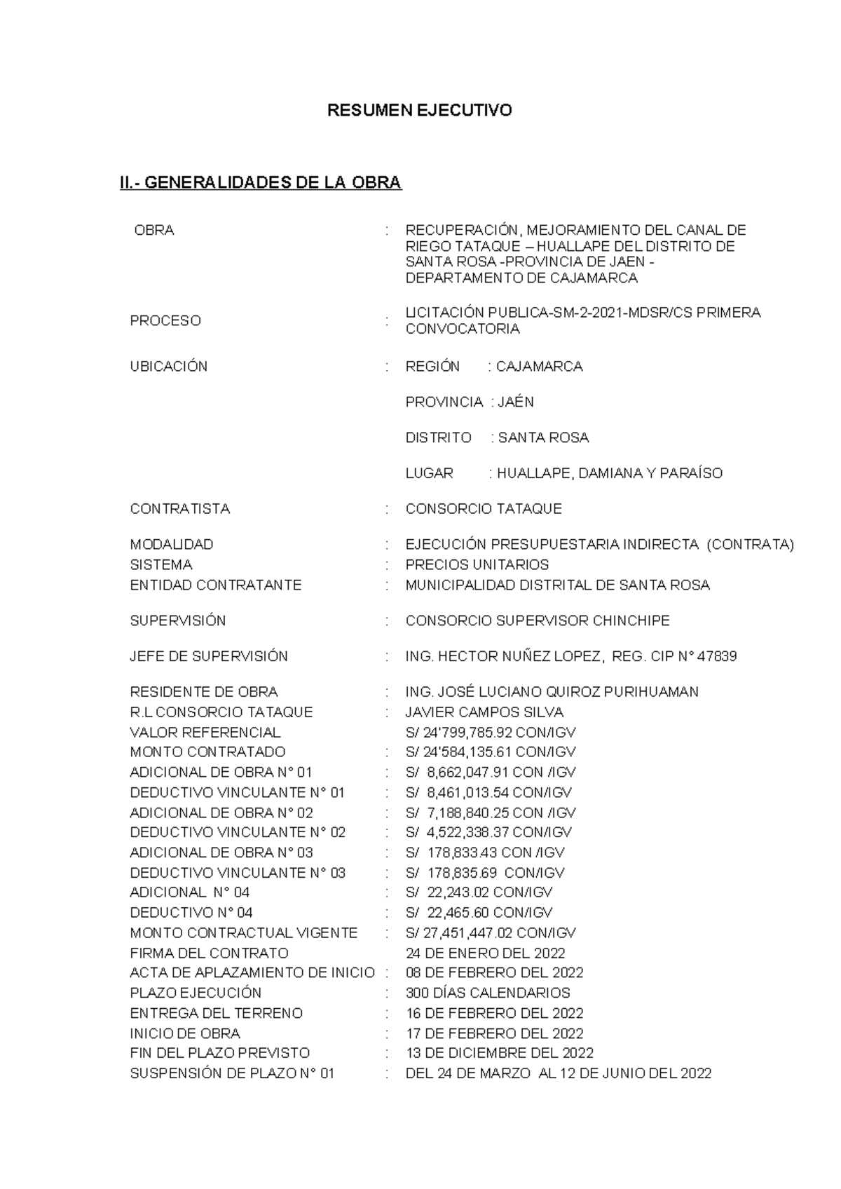4.1 Resumen Ejecutivo de la Liquidación de Obra - Canal Tataque-Huallape - Document Preview