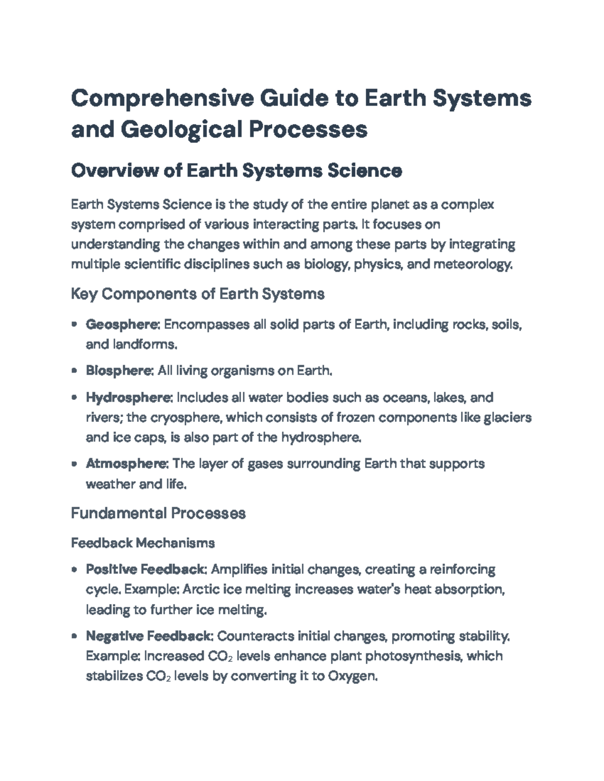 Earth Systems Science Overview: Geological Processes and Human Impacts ...