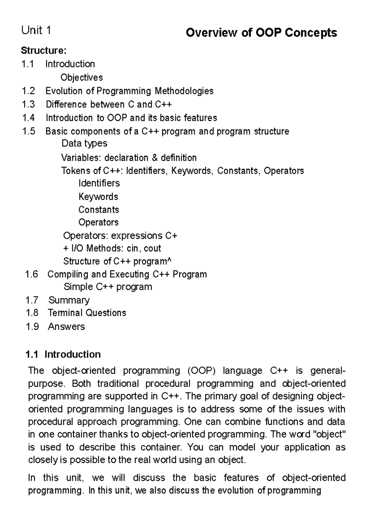 C++ OOP Concepts - Overview, Basics & Differences from C - CS101 - Studocu