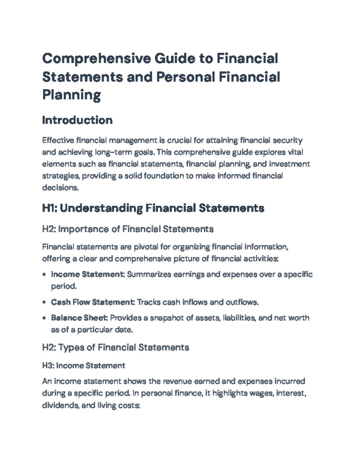 Comprehensive Guide to Financial Statements & Planning Strategies ...