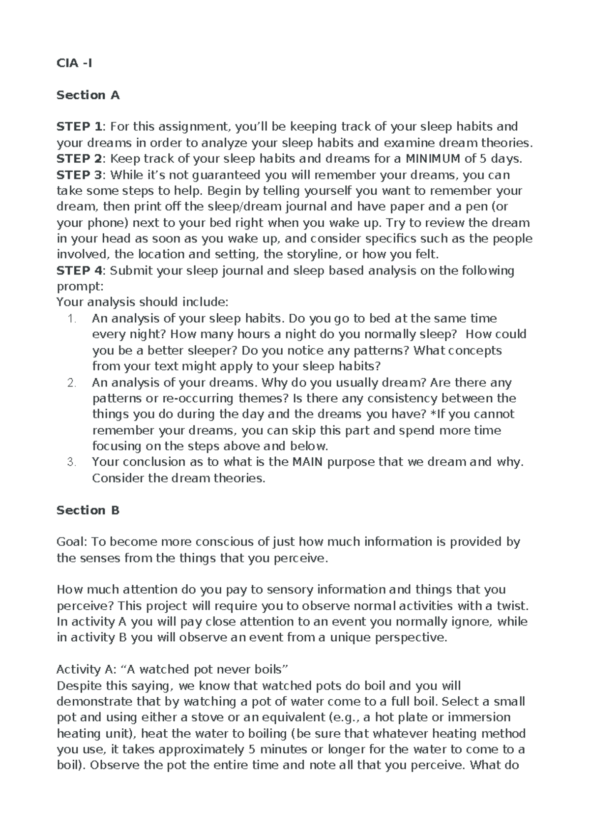 Basic Psyc - CIA: Analyzing Sleep Habits and Dream Theories - Studocu
