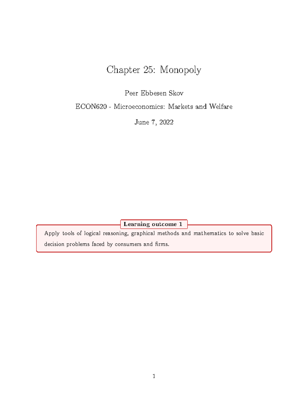 Chapter 25: Monopoly Solutions for ECON620 Microeconomics Exam - Studocu