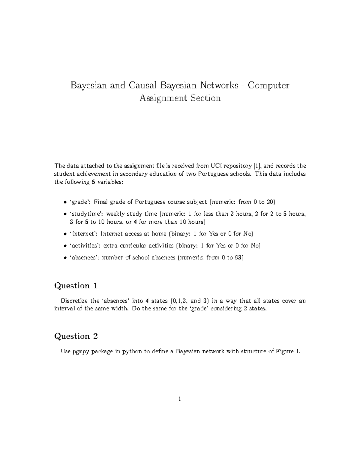 Bayesian Networks CA1: Student Achievement Analysis and Inference - Studocu