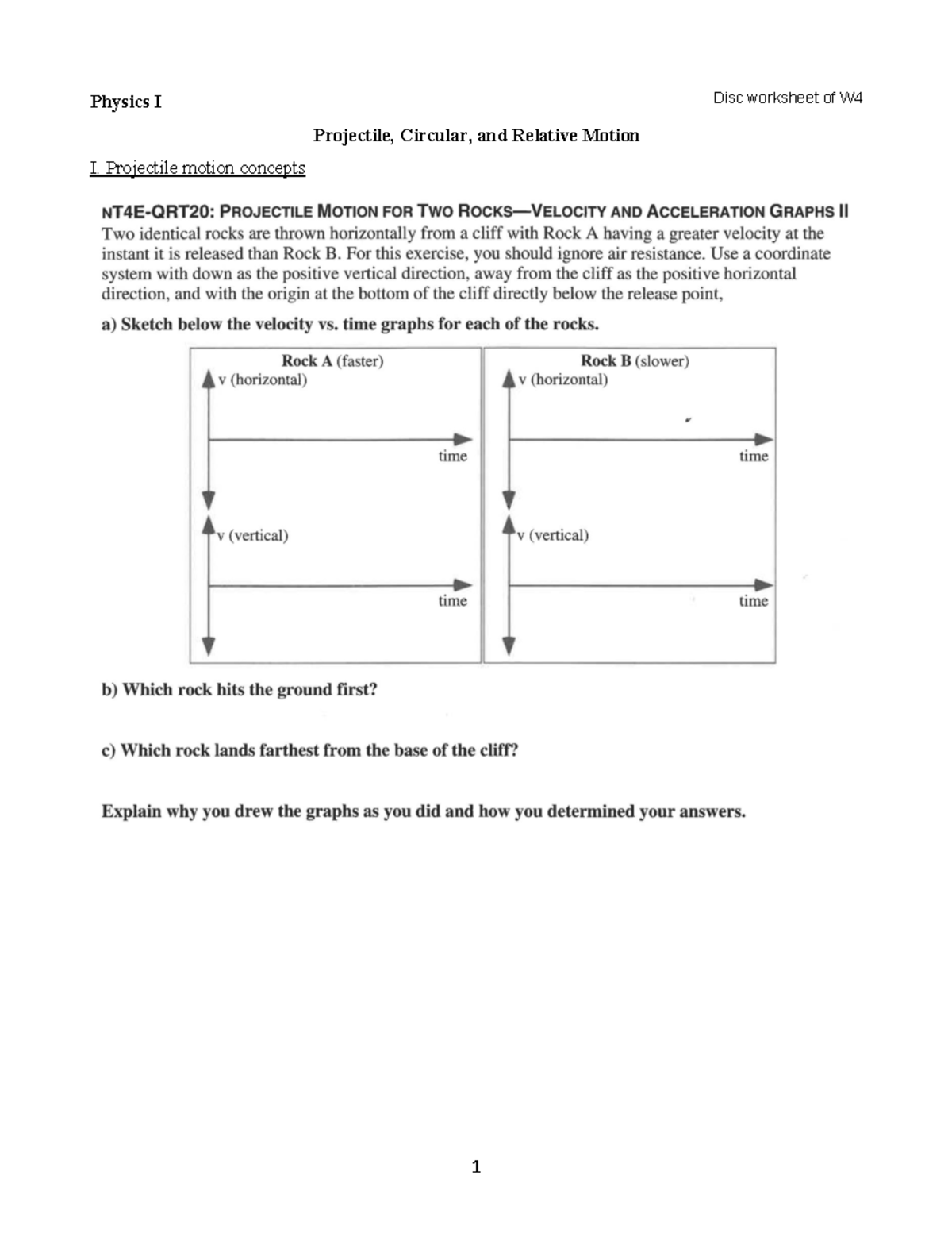 DISC-W4: Projectile, Circular, and Relative Motion Worksheet - Studocu