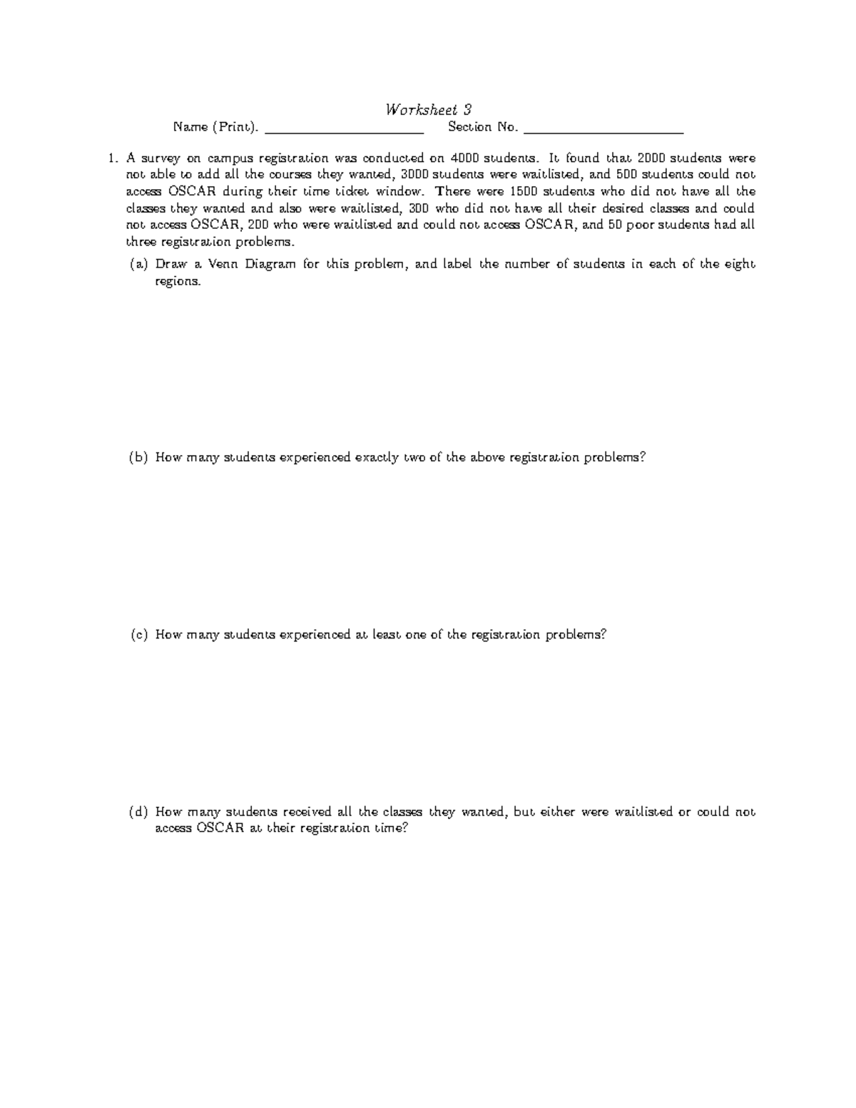 Worksheet 3: Campus Registration Problems & Venn Diagram Analysis - Studocu