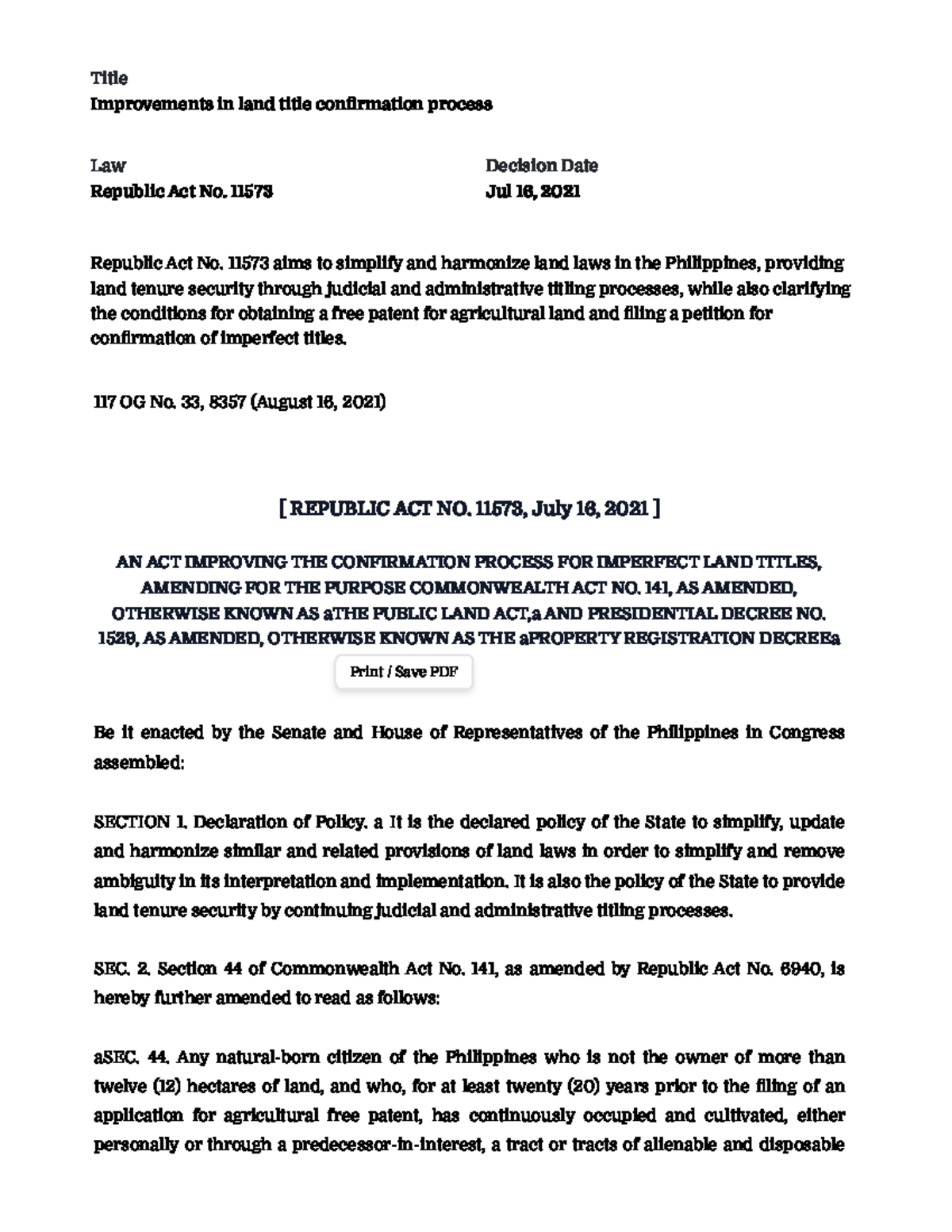 Improvements in Land Title Confirmation Process: RA 11573 Overview ...