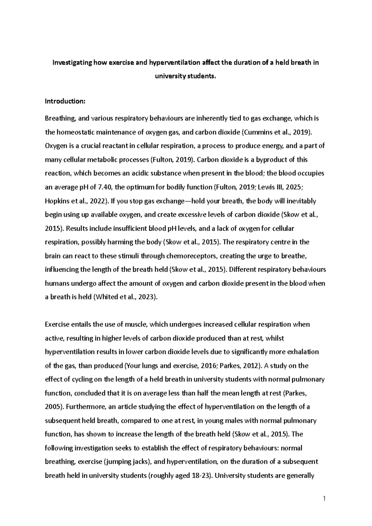 BIOL1908 Report: Effects of Exercise & Hyperventilation on Breath ...