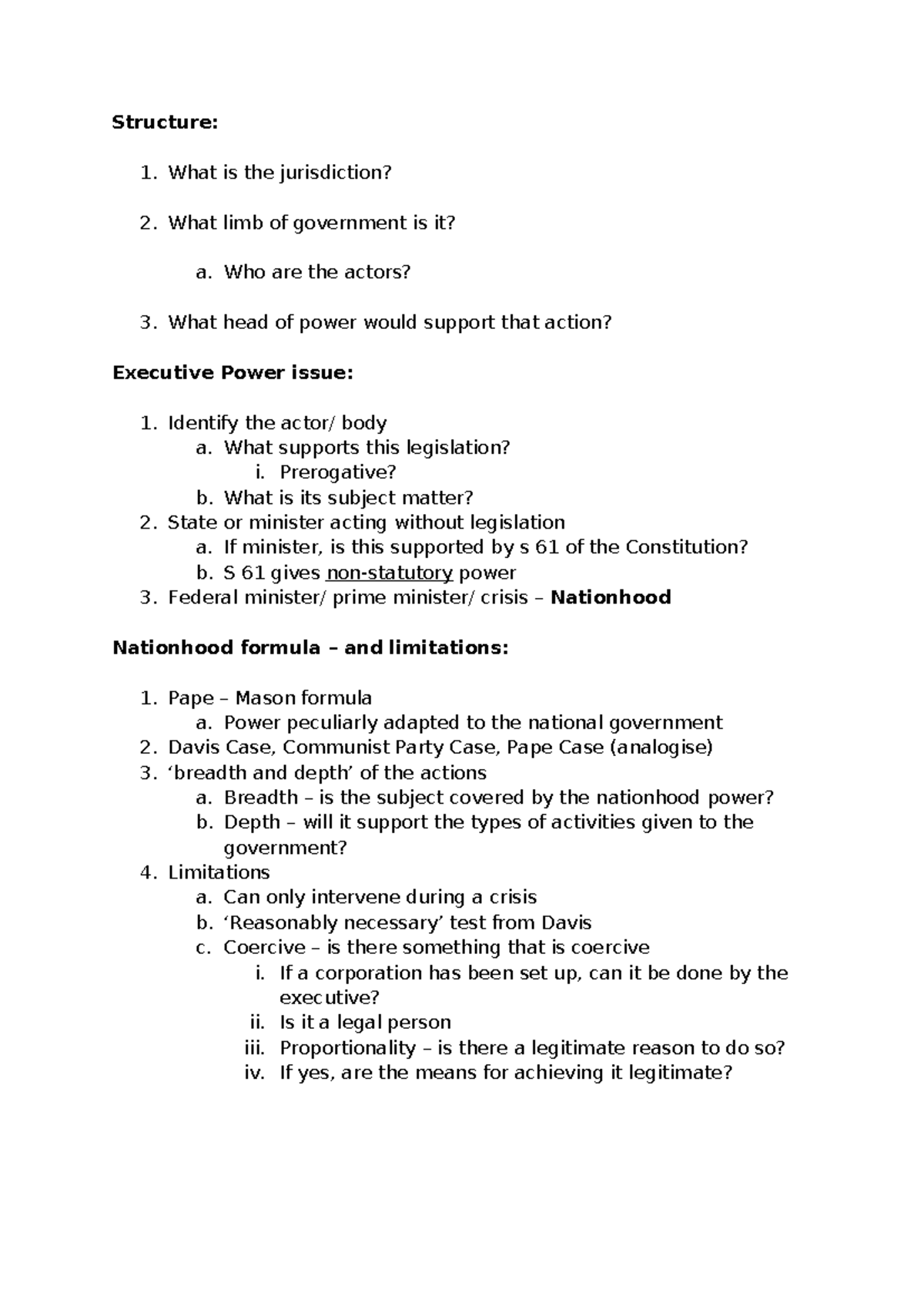 Exam Cases & Structure: Jurisdiction, Powers, & Detention Issues ...