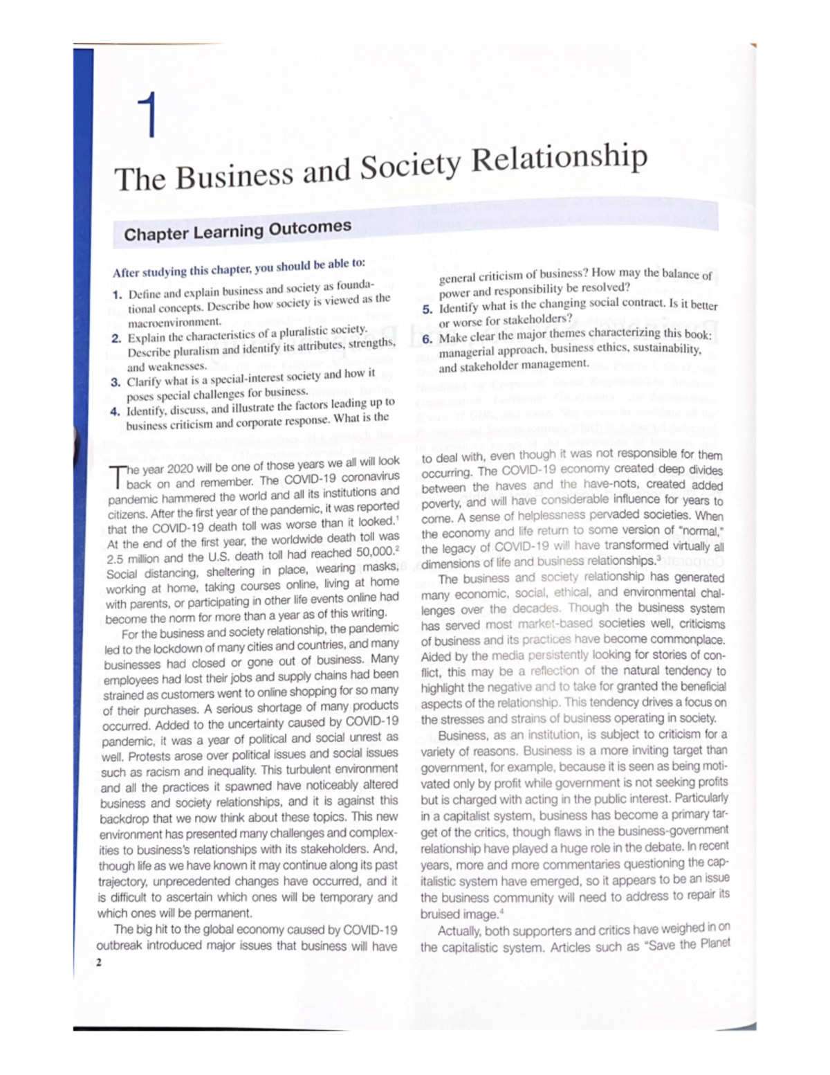 Chapter 1: The Business and Society Relationship - Learning Outcomes ...