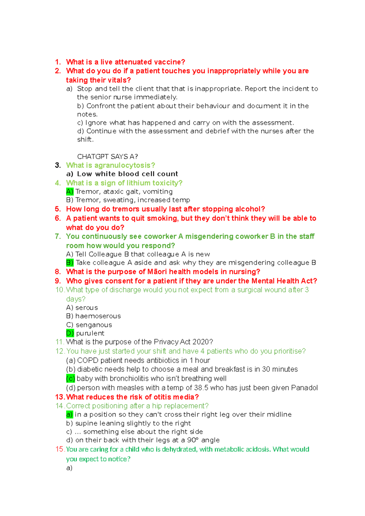 State Questions and Answers for Nursing Care - NUR 101 - Studocu