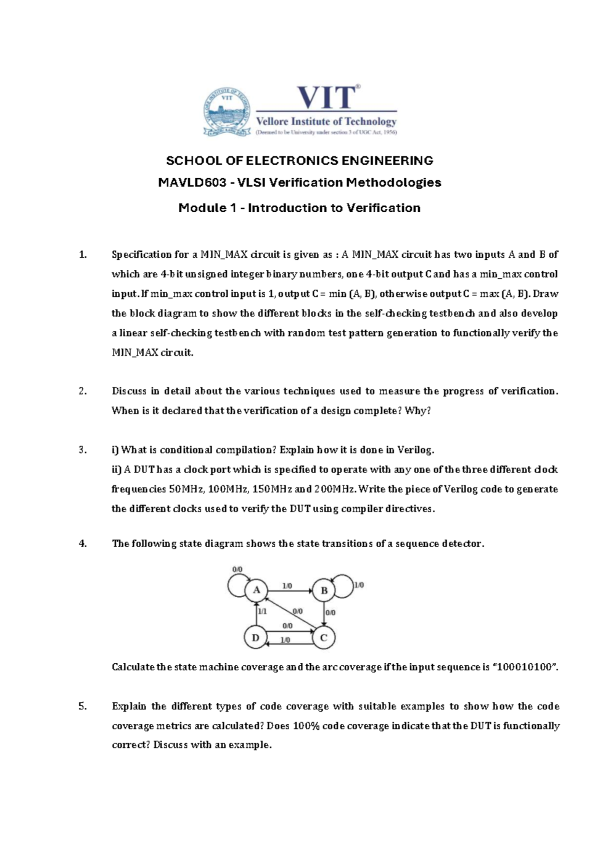 MAVLD603 VLSI Verification Methodologies Module 1 Practice Questions ...