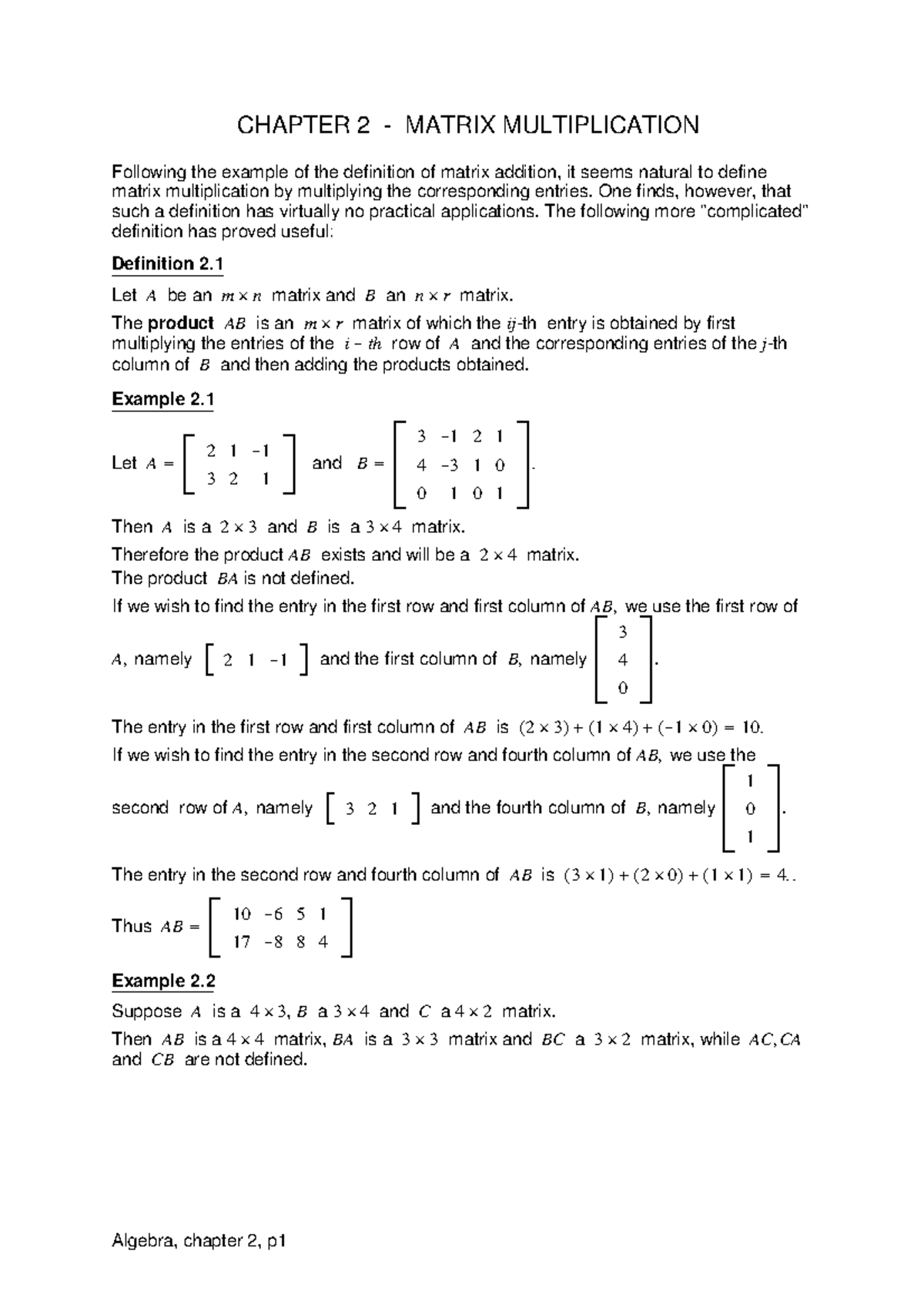 Algebra Unit 1 - Lecture notes 2 - CHAPTER 2 - MATRIX MULTIPLICATION ...