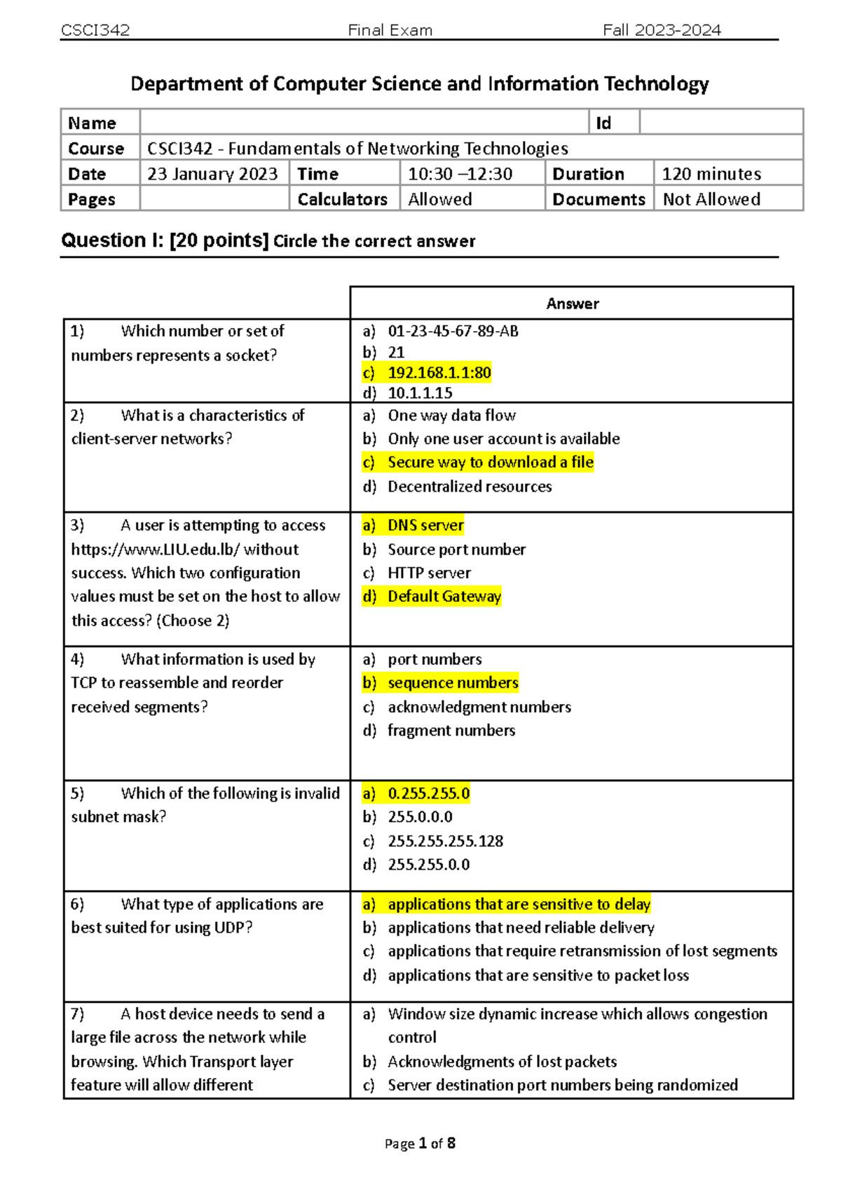 CSCI342 Final Exam Study Guide - Networking Technologies - Studocu