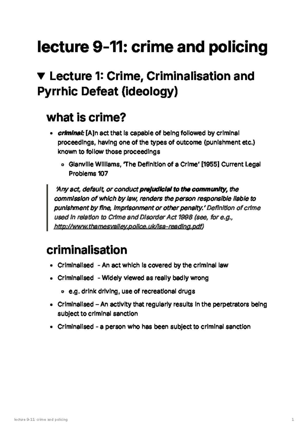 Lecture 9-11: Crime, Policing, and the Ideology of Criminalization ...