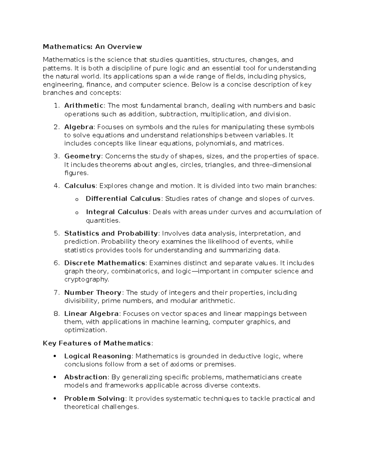 Mathematics Overview - Mathematics: An Overview Mathematics is the ...