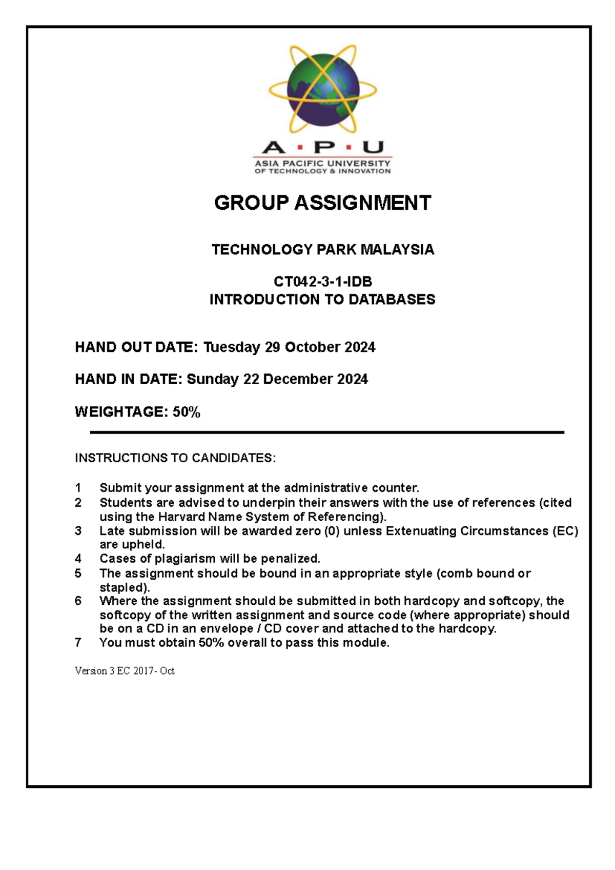 IDB Assignment - imp - GROUP ASSIGNMENT TECHNOLOGY PARK MALAYSIA CT042 ...