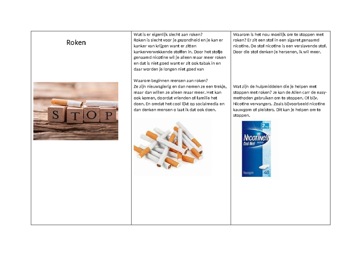 Bio 101 - Roken: Gezondheidsrisico's en Stopmethoden - Studeersnel