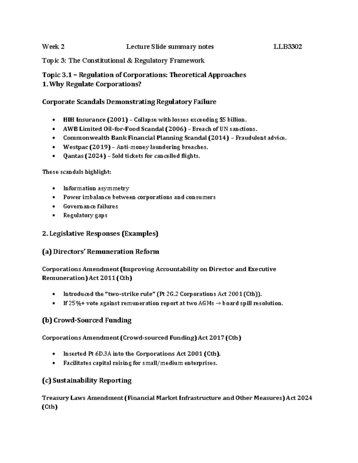 LLB3302 Week 2 Lecture Summary: The Constitutional Regulatory Framework ...