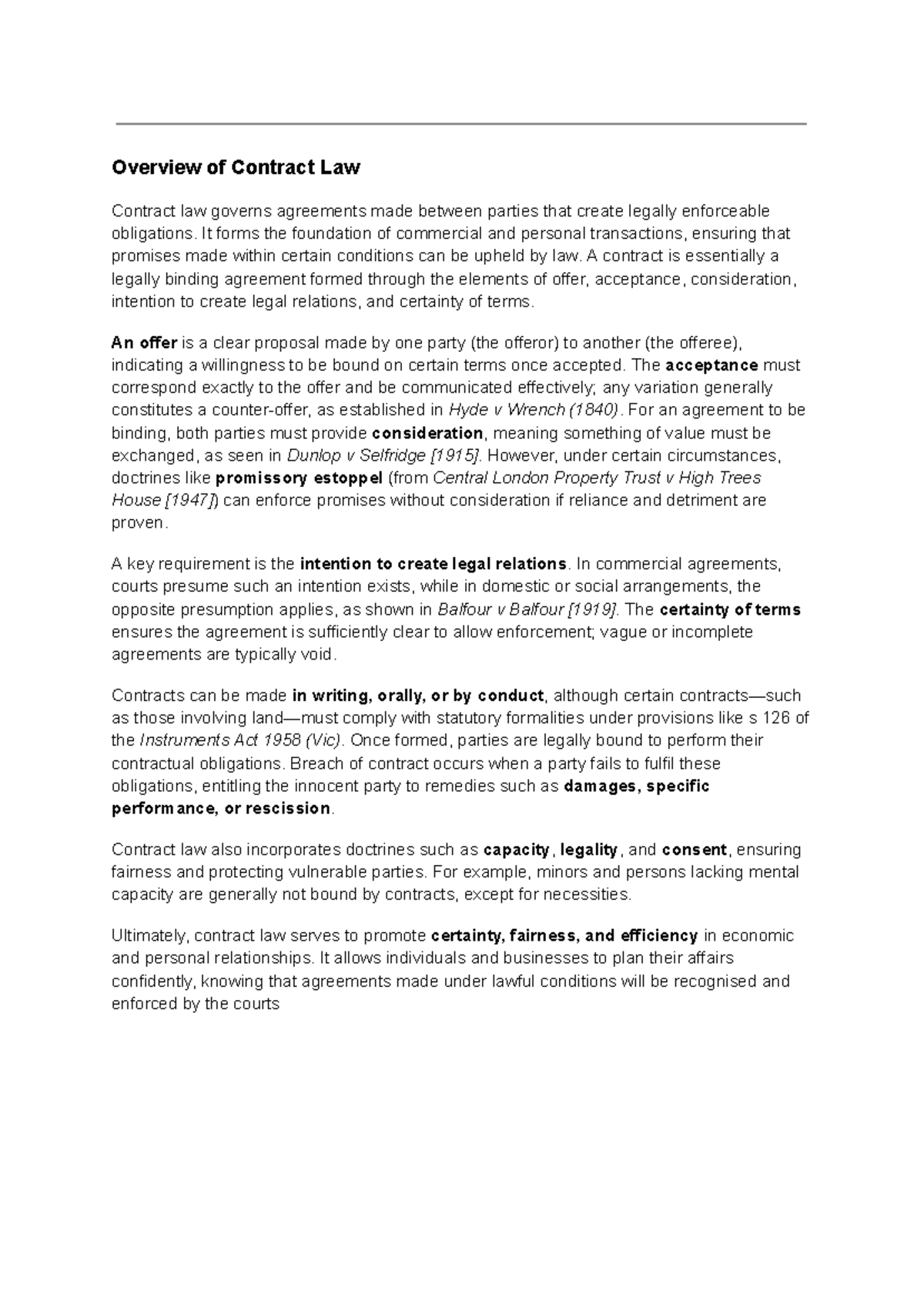Contract Law Overview: Key Principles and Doctrines (LAW101) - Studocu