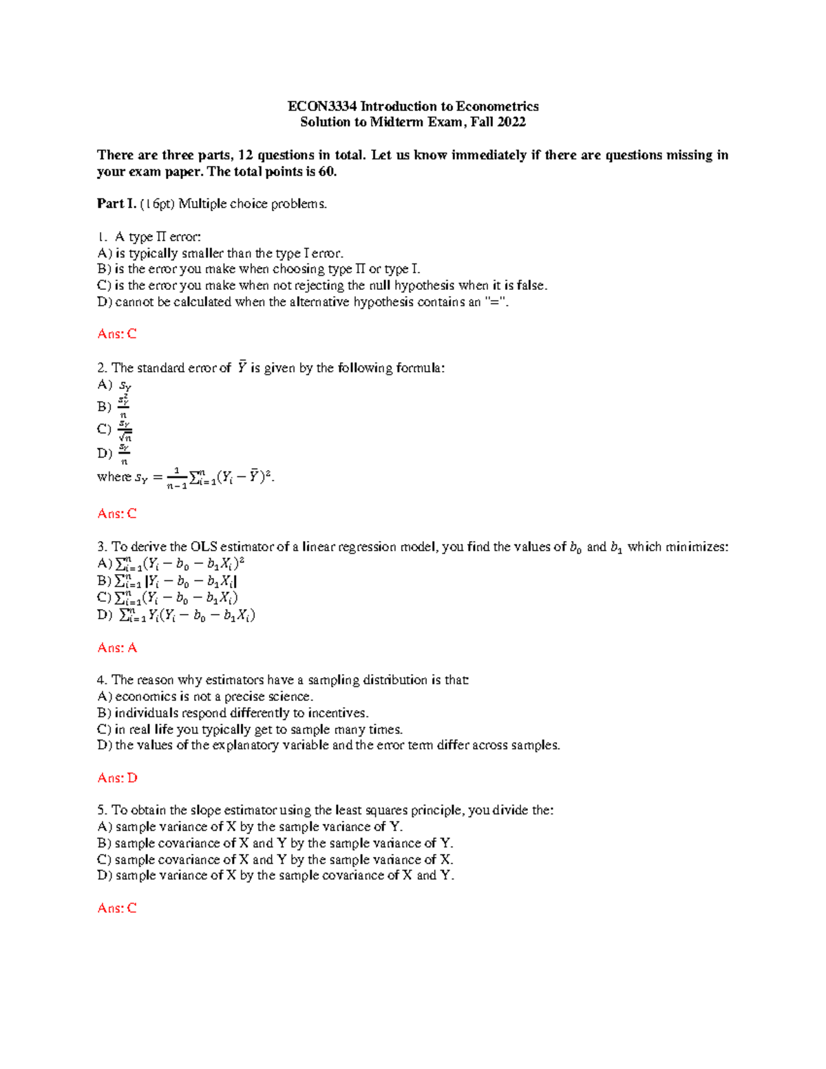 ECON3334 Midterm Fall2022 Solutions and Key Concepts - Studocu
