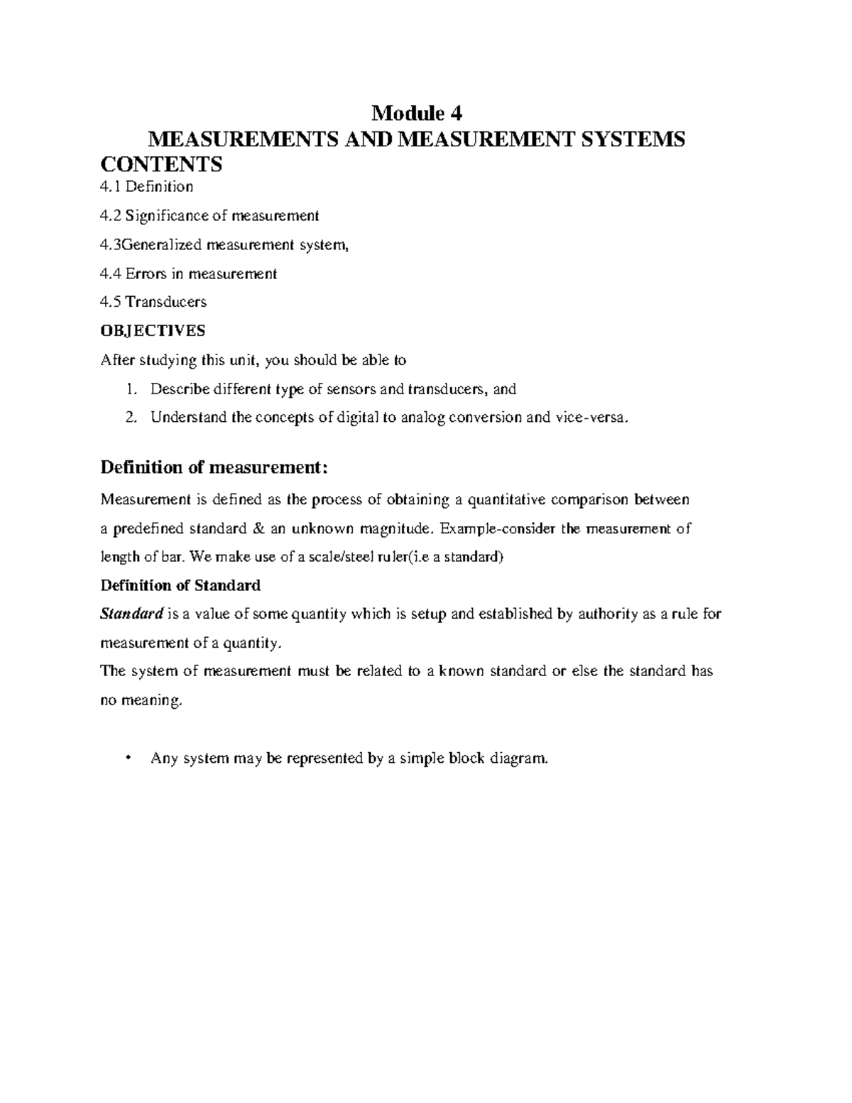 Module 4: Measurement Systems & Techniques - Comprehensive Notes - Studocu