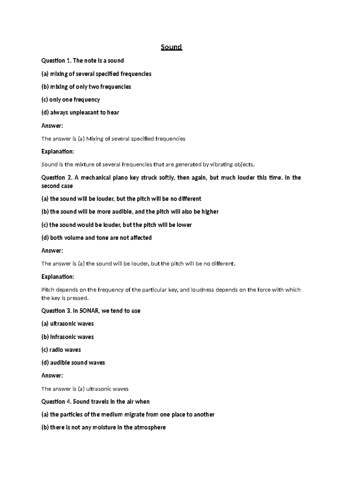 Sound - Practice Sheets for Physics 101 - Studocu