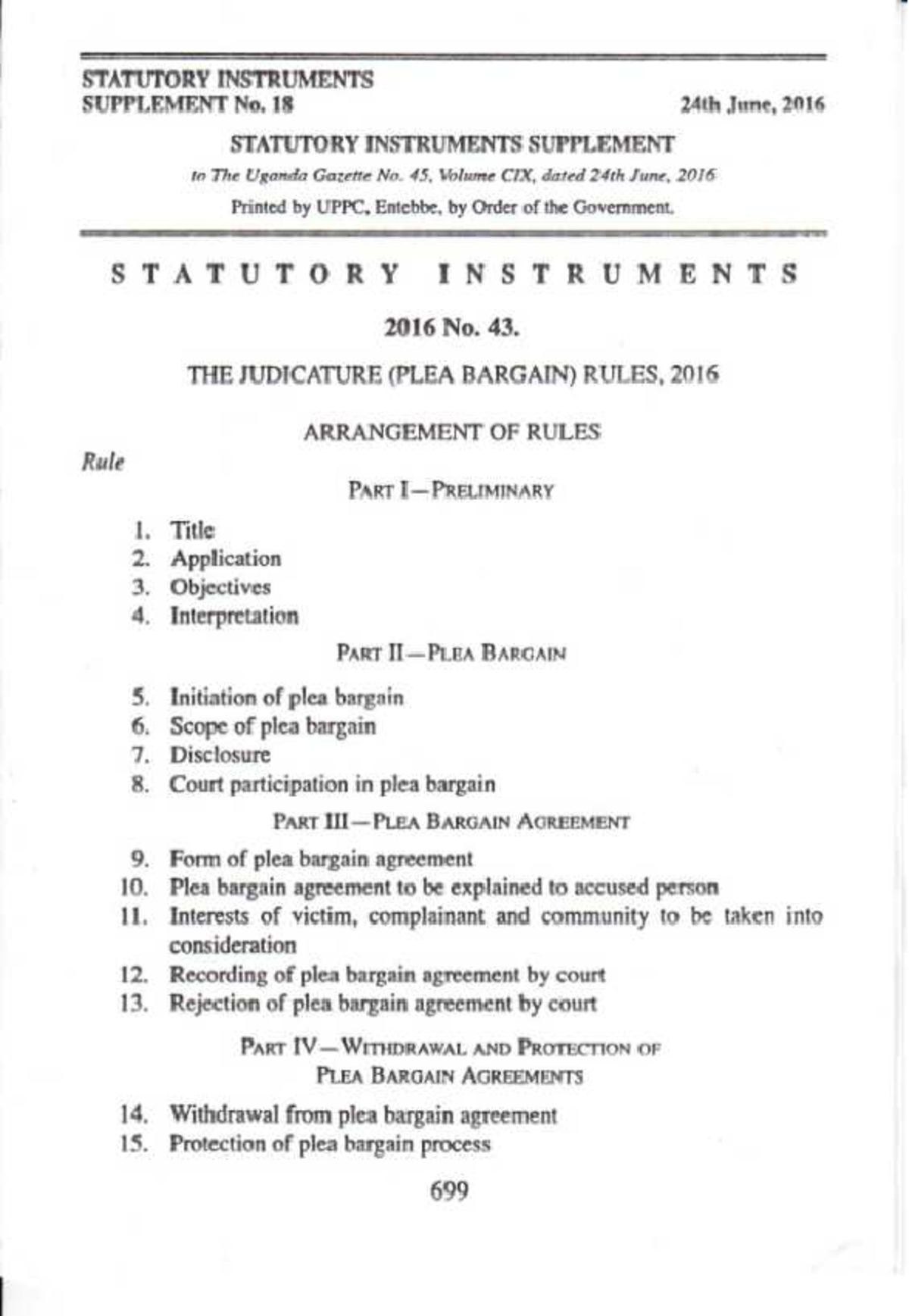 Plea Bargain Rules Overview 2016: Statutory Instruments Supplement ...