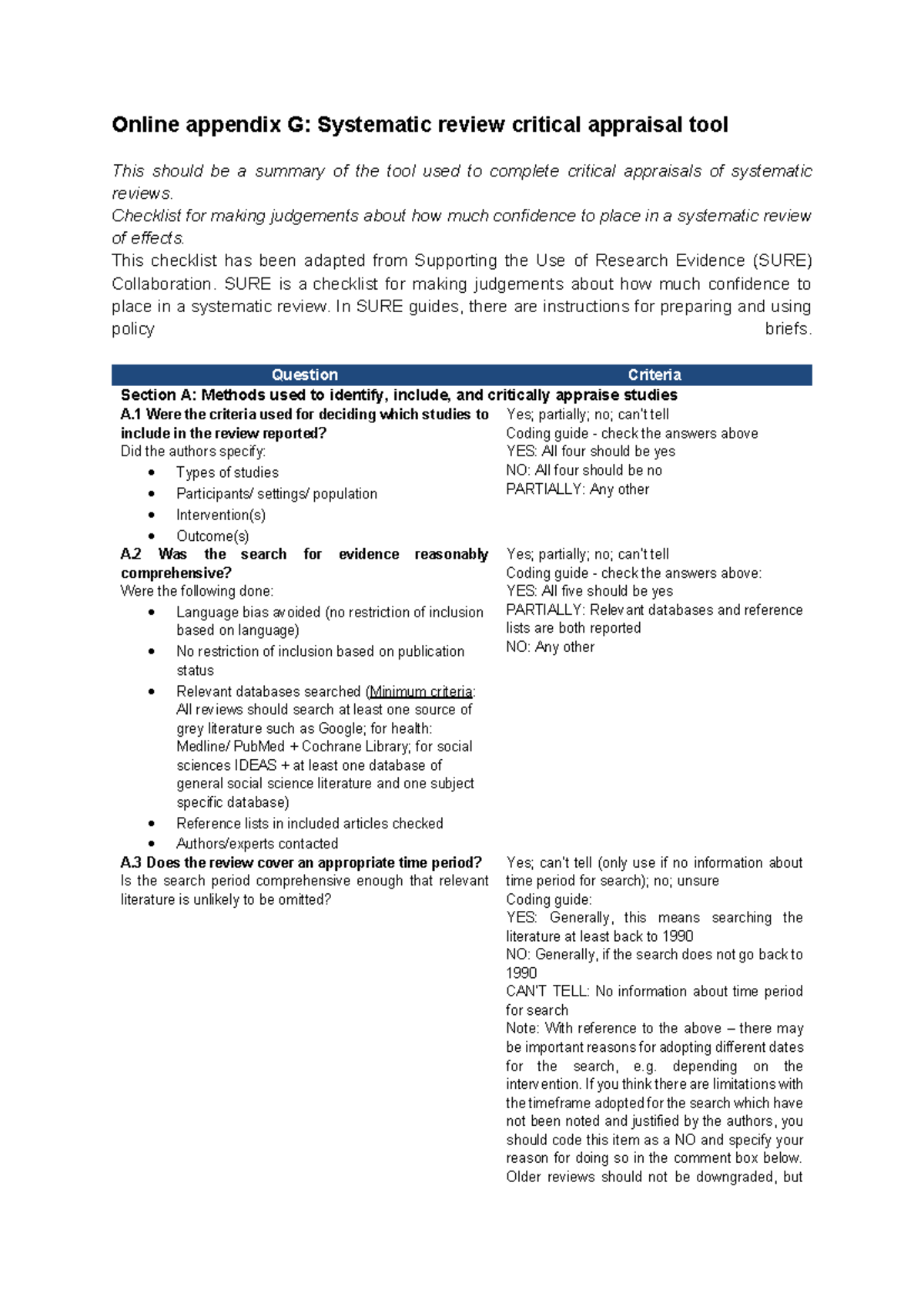 EGM23 Systematic Review Critical Appraisal Tool Summary - Studocu