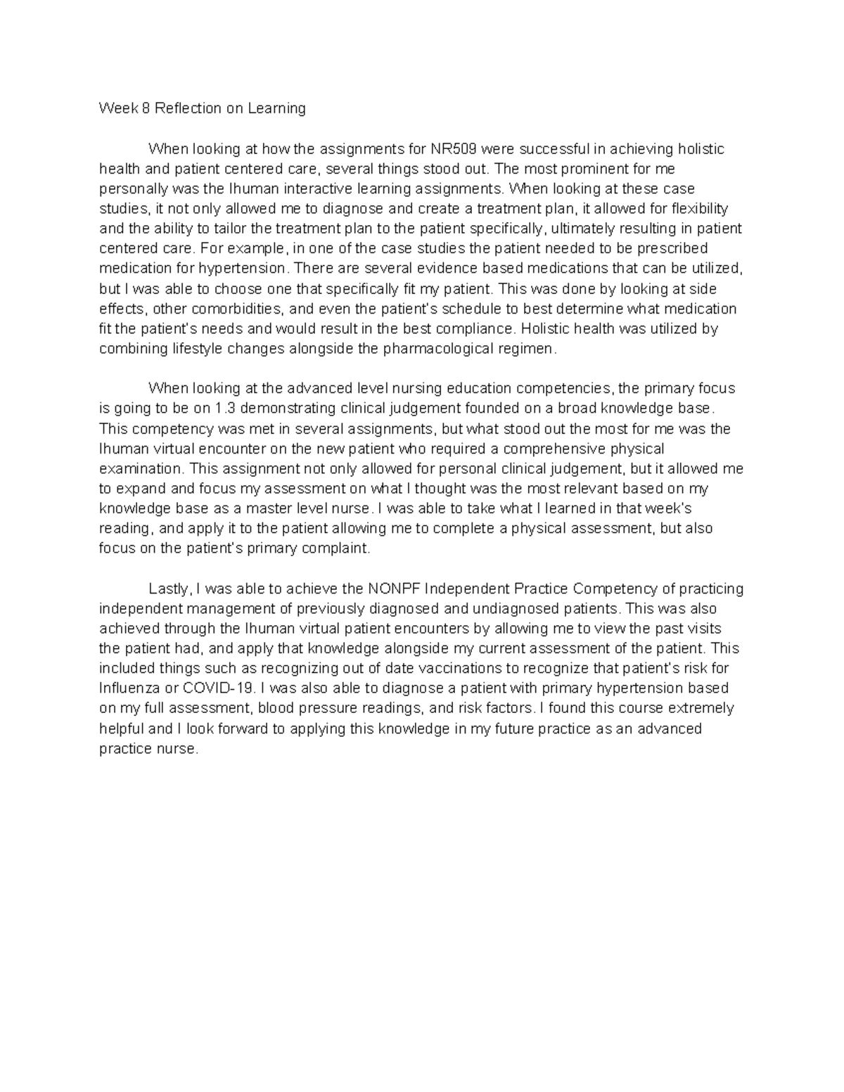 NR509 Week 8 Reflection: Insights on Holistic Health & Patient Care ...