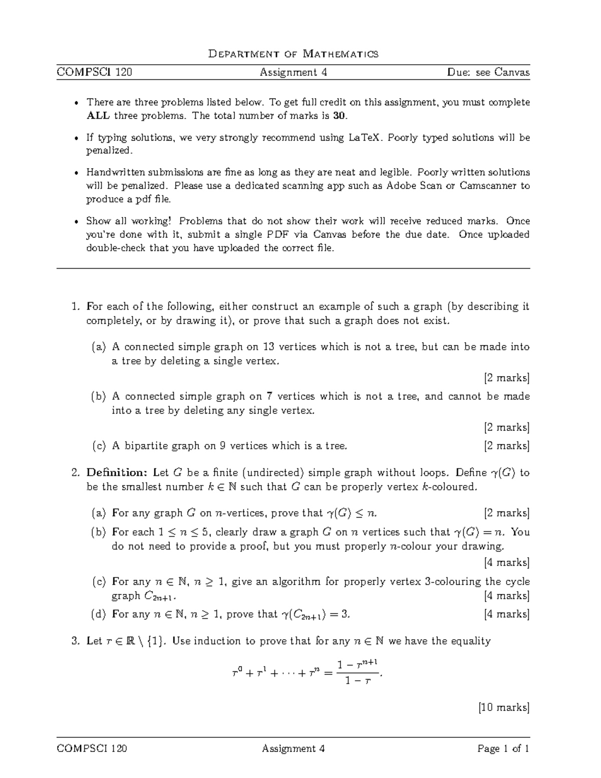 Compsci 120 2025S1 Assignment 4: Graph Theory Problems and Solutions ...