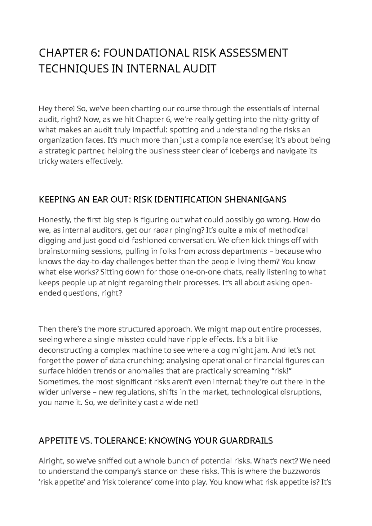 CHAPTER 6: RISK ASSESSMENT TECHNIQUES IN INTERNAL AUDIT - ACC401 - Studocu