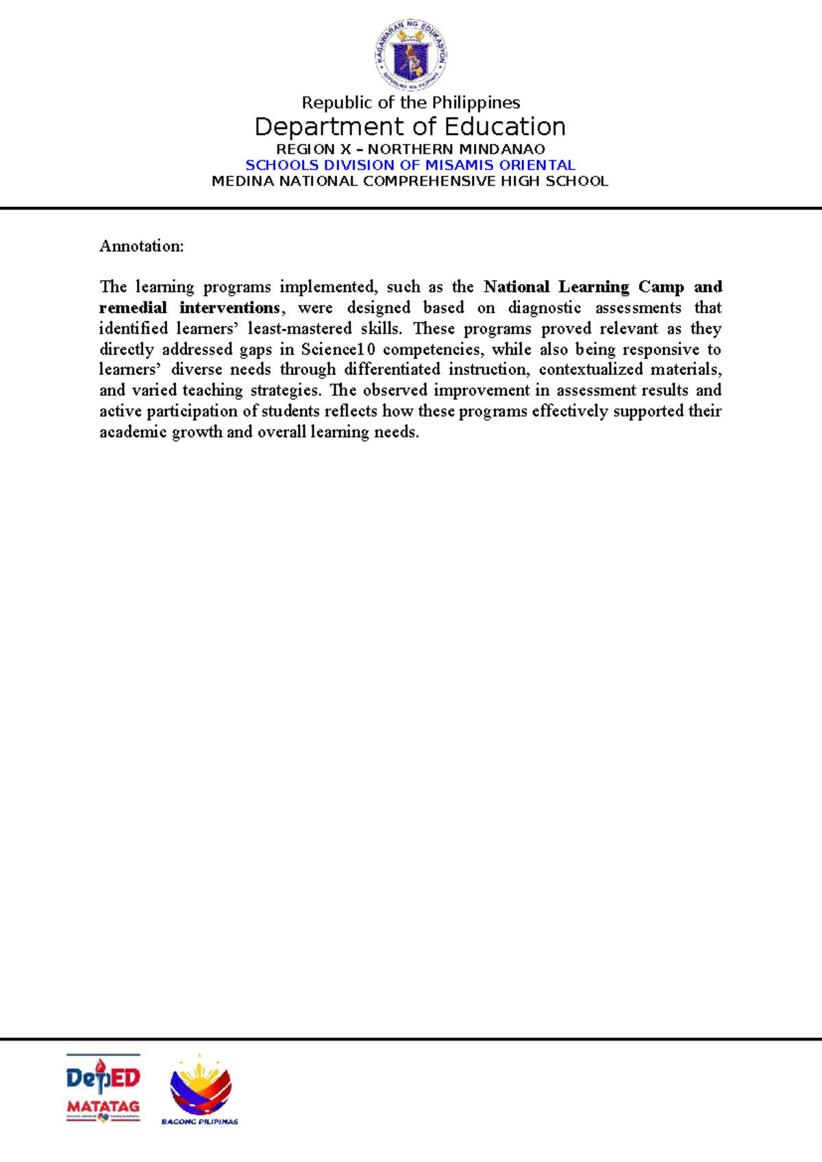 Annotation - Republic of the Philippines Department of Education REGION ...