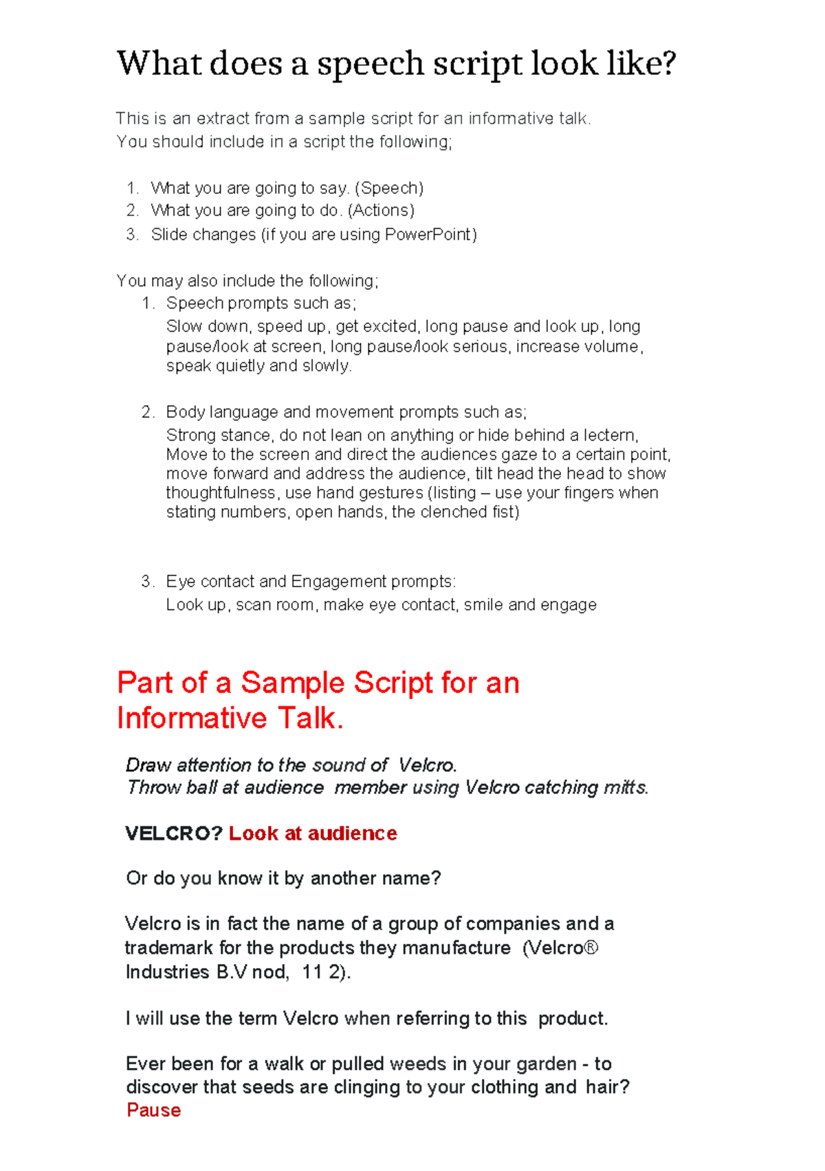Effective Script Preparation for Informative Talks and Speeches - Studocu
