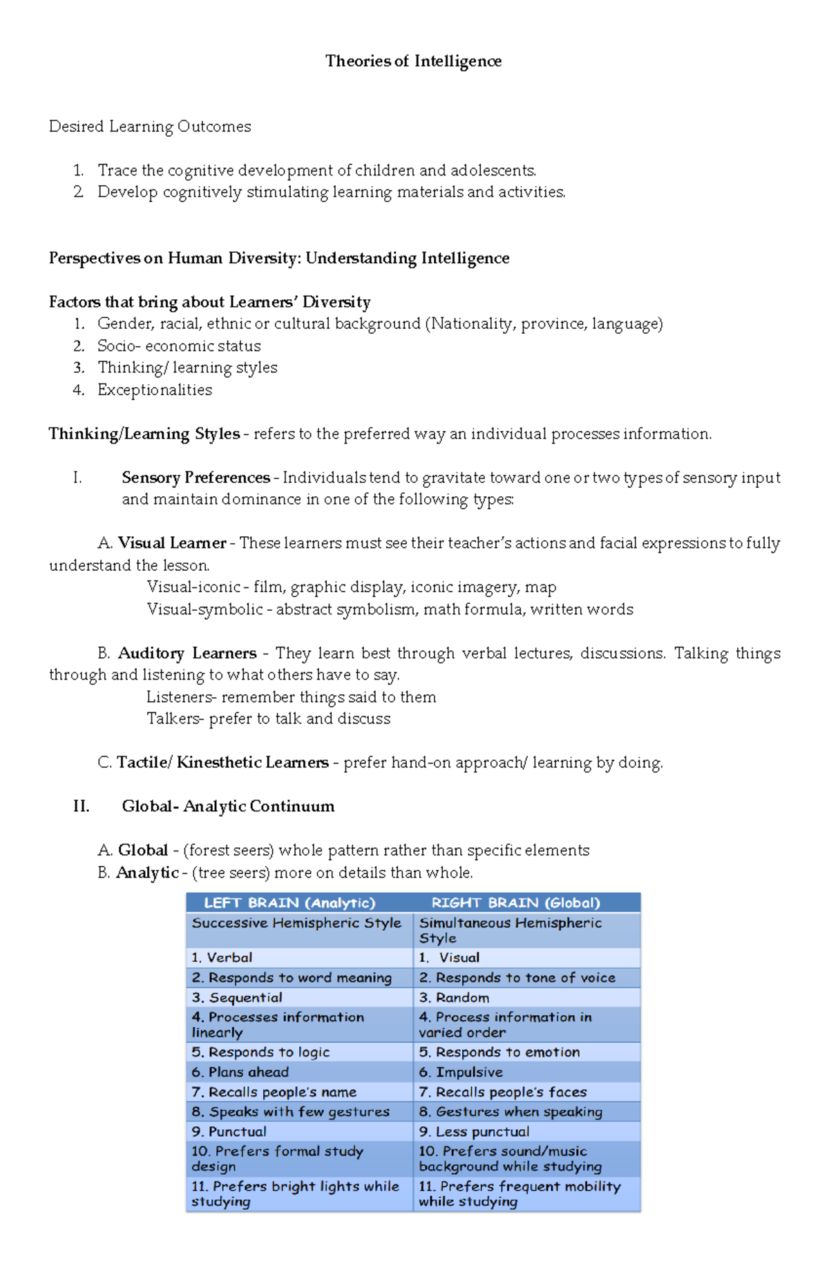V. Theories of Intelligence: Cognitive Development Perspectives - Studocu