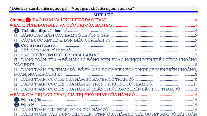 TONG HOP LY Thuyet ON THI TN TOAN 12 NEW 2025 - MỤC LỤC Chương . ĐẠO ...
