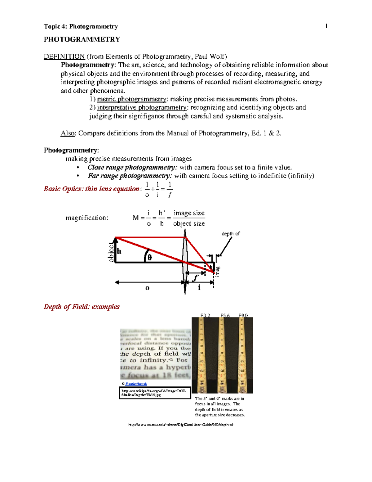Photogrammetry Principles and Techniques (Course Code: PHOT 101) - Studocu